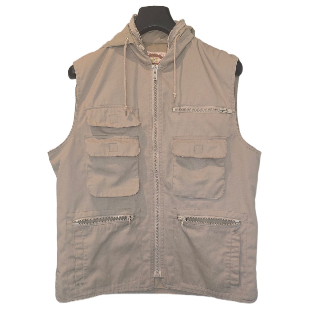 Vintage Banana Republic Hooded Safari Utility Vest Khaki Hill Valley Korea L‎